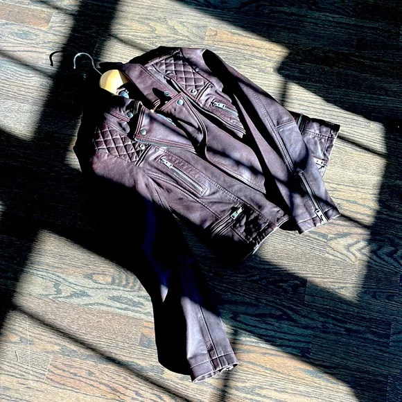 ALLSAINTS Oxblood Red Catch Biker Leather Coat - Picture 2 of 9